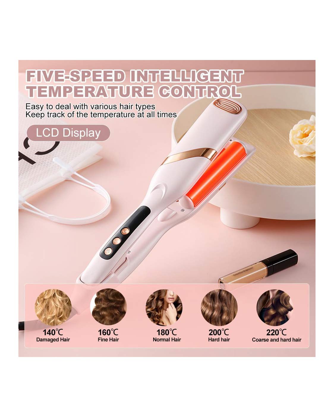 Professional Crimping Iron 32mm Wave Pink