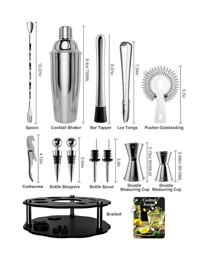 14PCS Cocktail Making Set Rotating Stand Stainless Steel