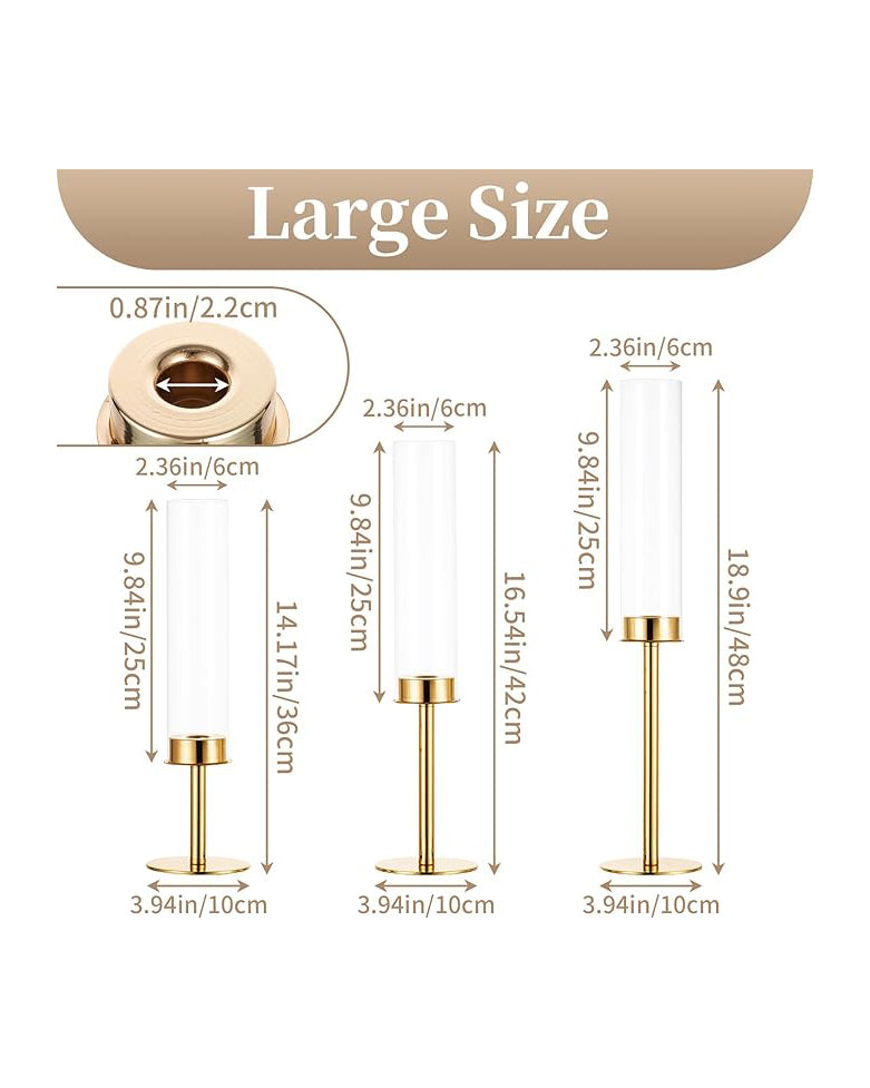 Gold Glass Candlestick Holders 3pcs 48/42/36cm 