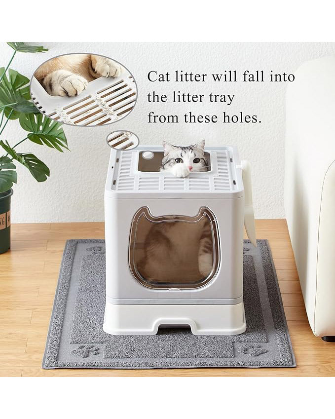 Kitten Cat Rabbit Foldable Litter Box Tray with Lid Grey