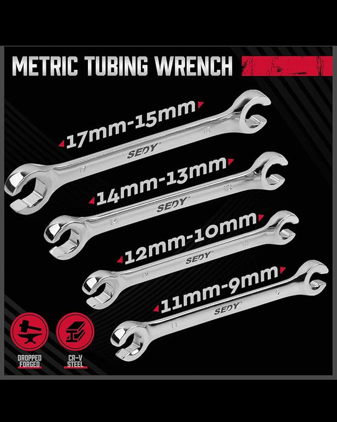 SEDY 4 Piece Set Metric Tubing Wrench with Case