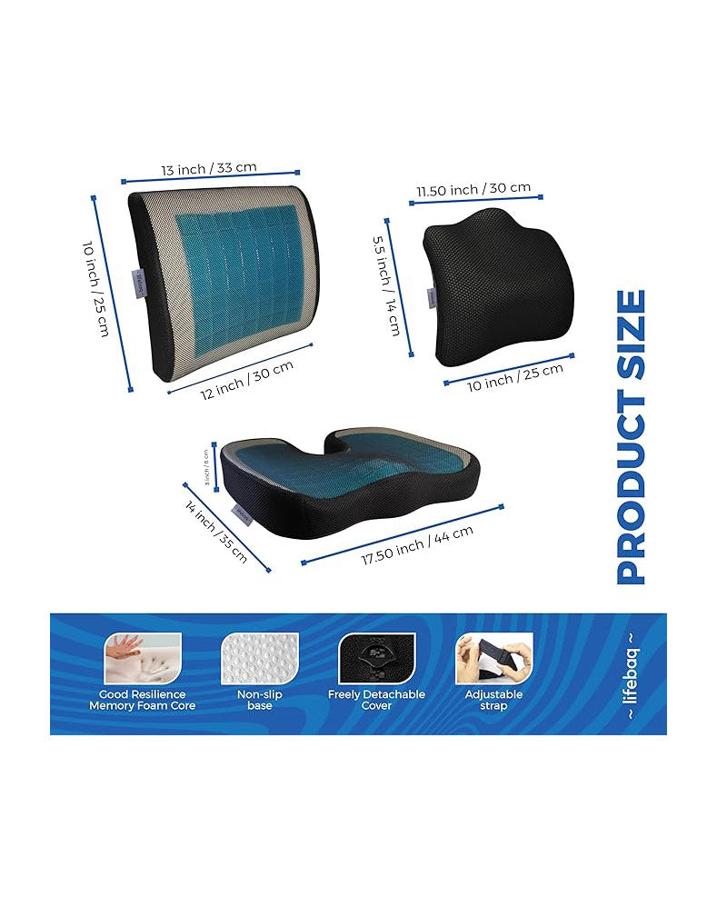 Lifebaq Support Cushion Set For Coccyx Back Neck Black