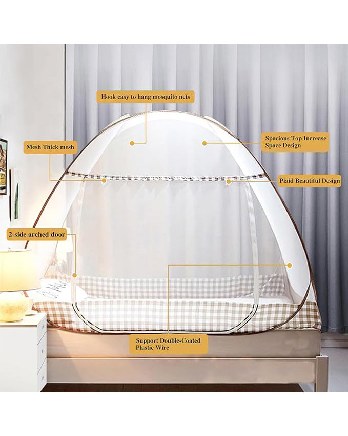 Foldable Mosquito Net Bed Canopy 100x200cm  Brown Edge
