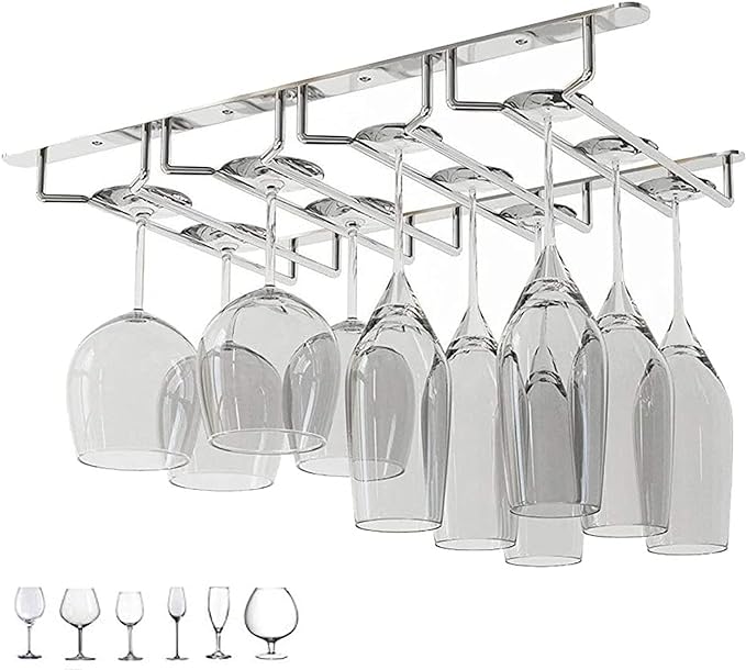 4 Row Under Cabinet Wine Glass Rack Holder
