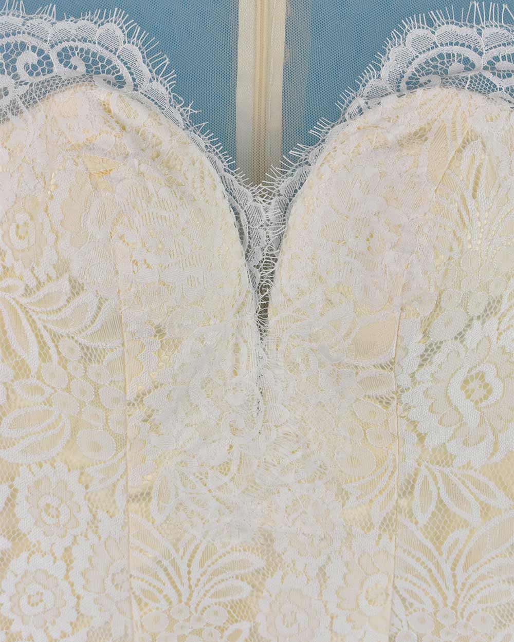 Ivory Lace Overlay Long Sleeved Wedding Dress
