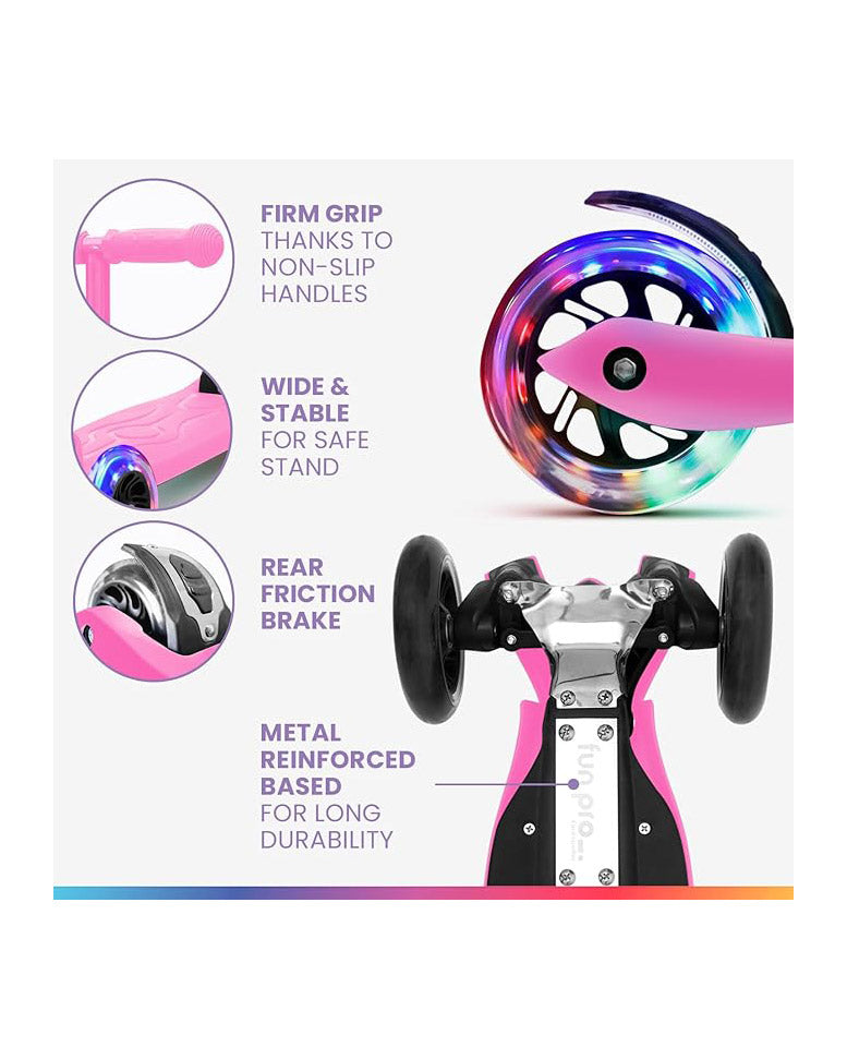 Kids Scooter LED Wheels Adjustable Pink Age 6 +