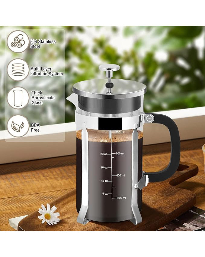 French Press Coffee Maker 34oz Glass Chrome