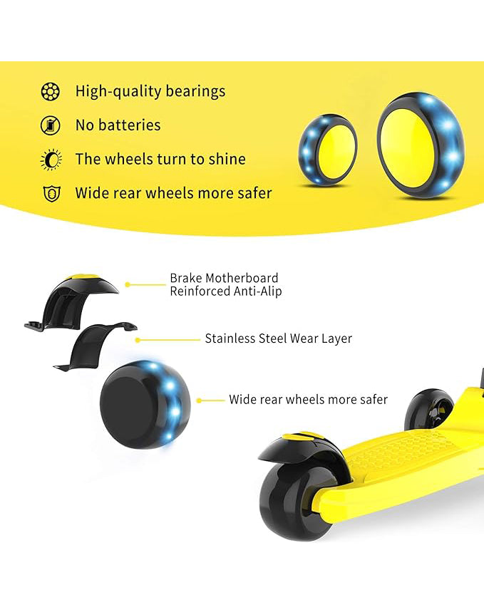 IMMEK Kids Scooter LED Light-Up Wheels Adjustable Yellow