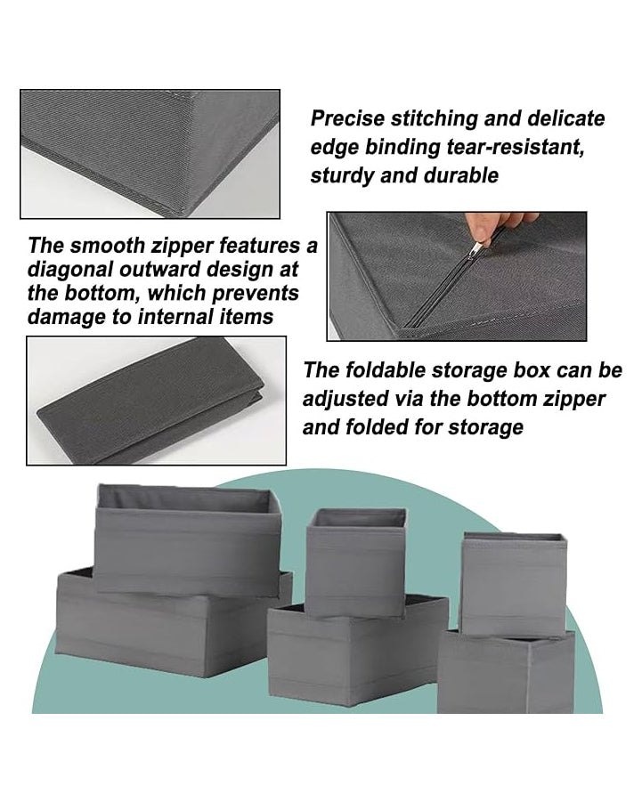 Drawer Organiser Foldable Dividers Storage 6 Pack Grey