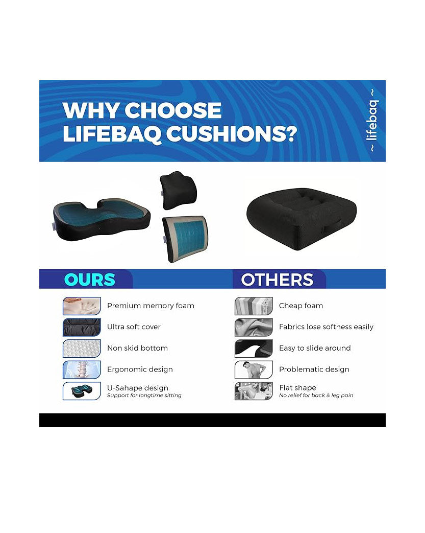 Lifebaq Support Cushion Set For Coccyx Back Neck Black