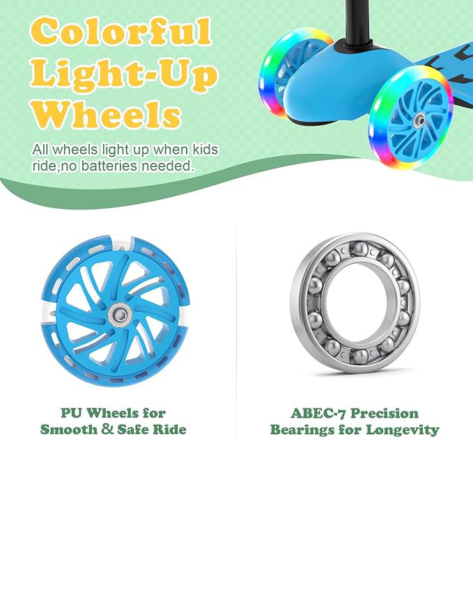 IMMEK Kids Scooter LED Light-Up Wheels Adjustable Blue