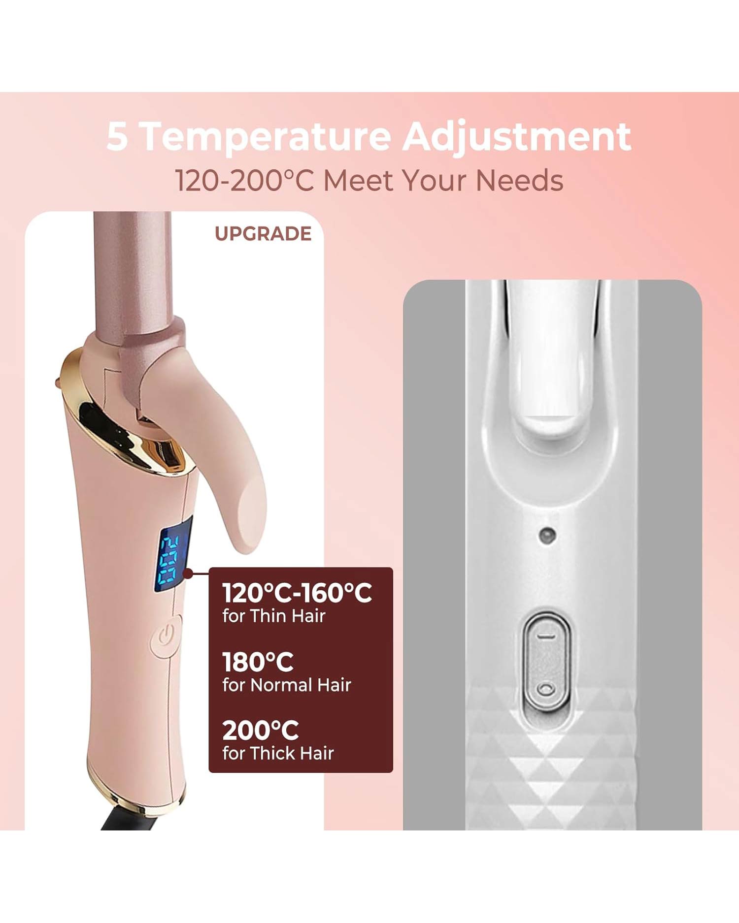 Mini Travel Curling Tongs 19mm Adjustable Temperature Pink