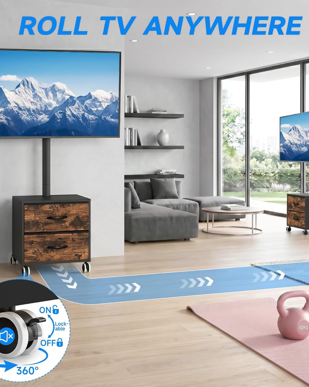 5Rcom TV Stand on Wheels for 32-60 inch TVs TW7002 A01