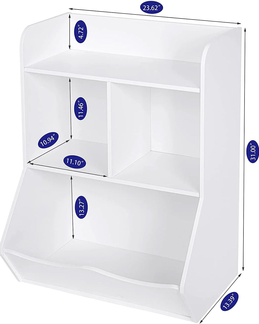4 Cubby Bookcase Toy Storage White