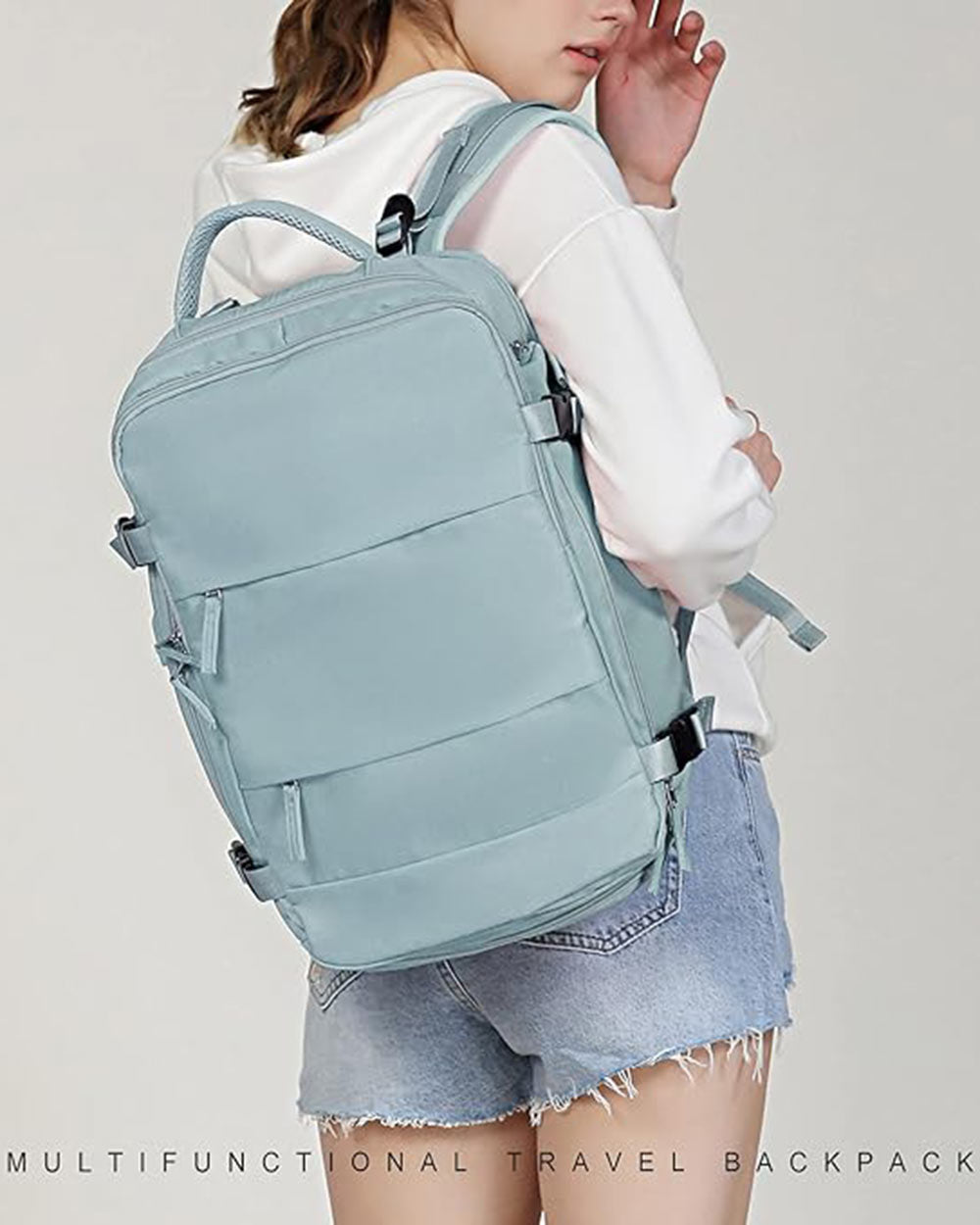 Travel Bag Backpack USB Port Men Women Blue
