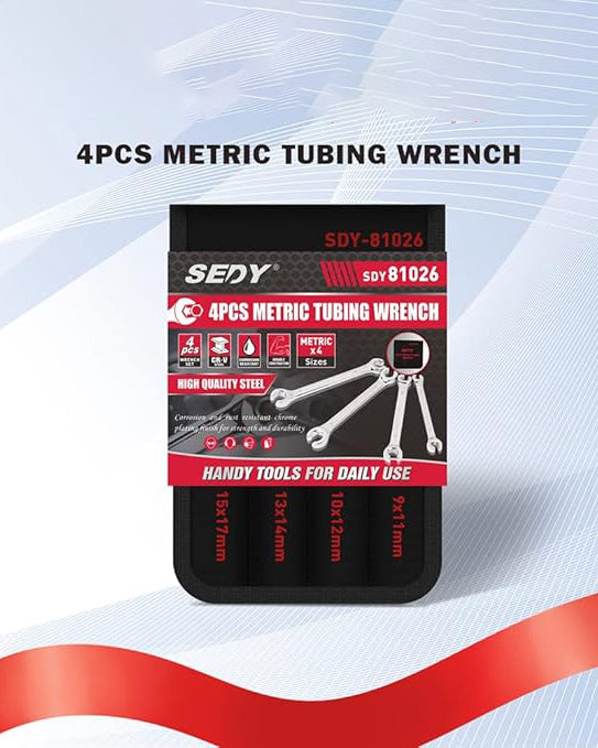 SEDY 4 Piece Set Metric Tubing Wrench with Case