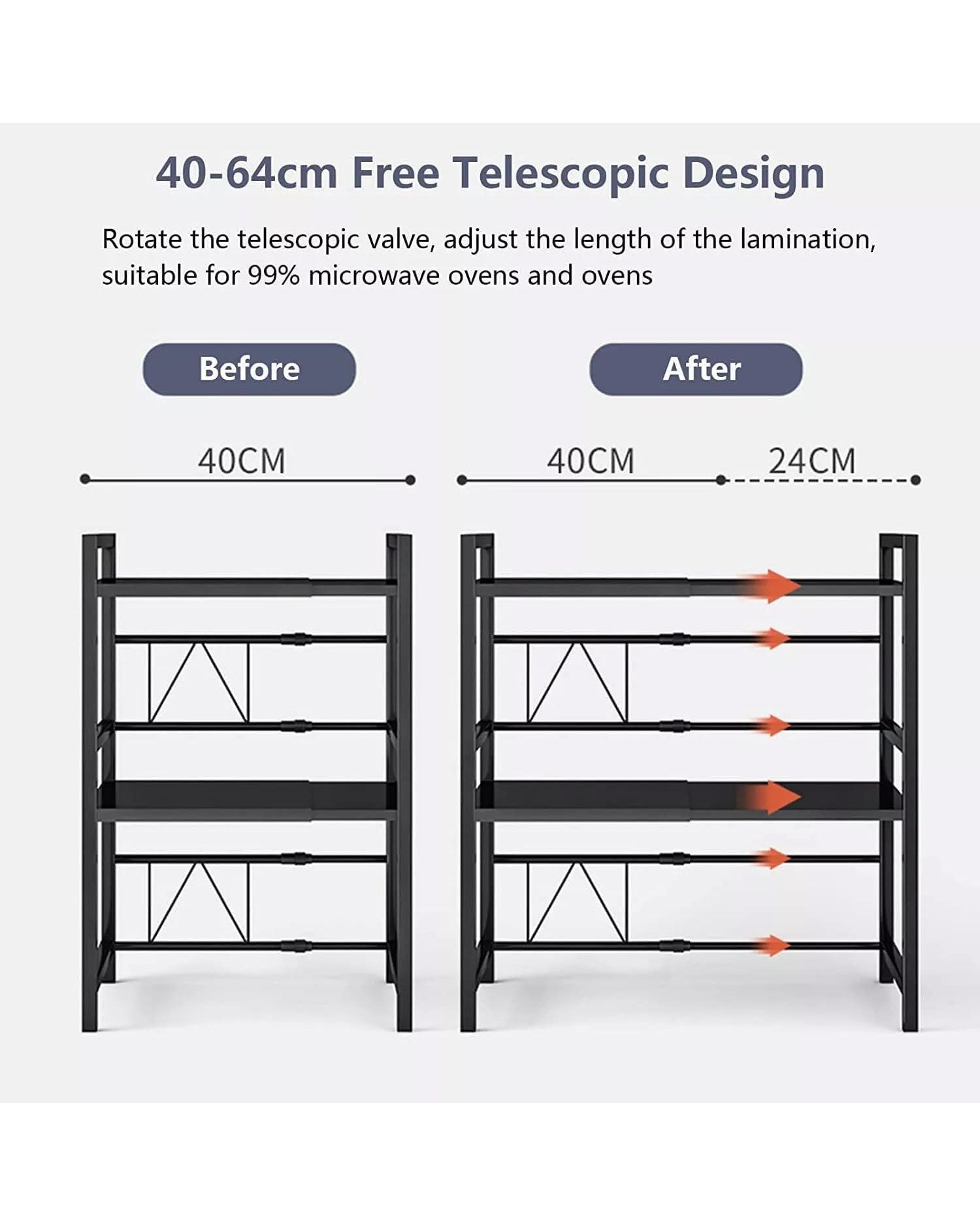 Expandable Microwave Shelf 3 Tier White