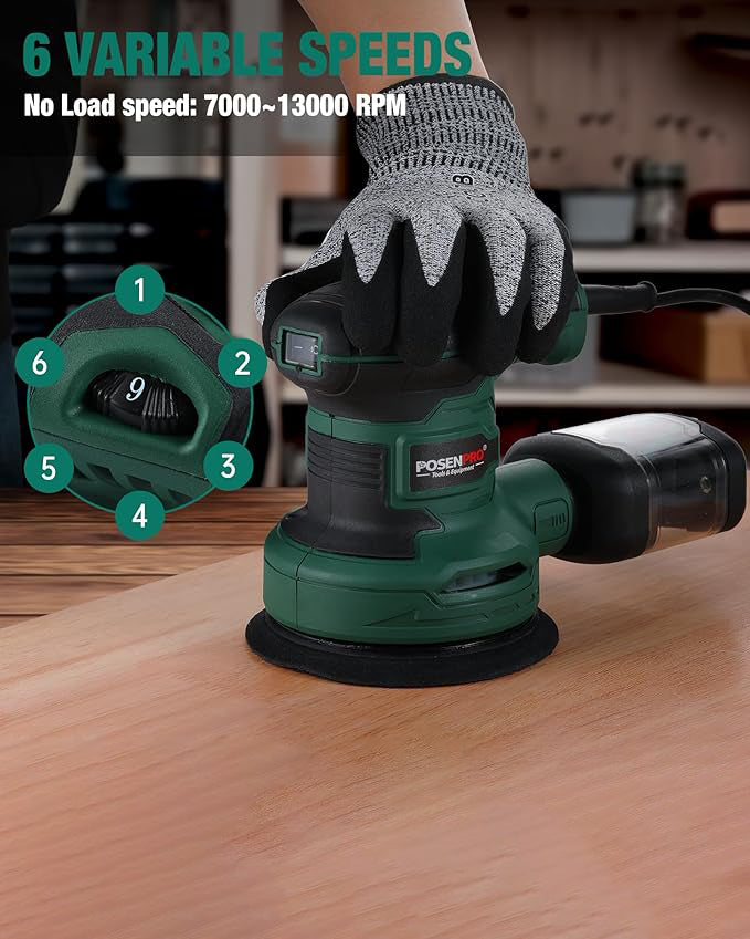 POSENPRO 300W Orbital Sander with 20Pcs 125mm Sandpapers