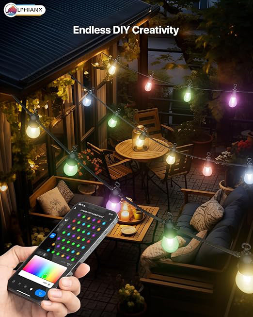 15 LED Outdoor String Lights with Remote APP Control 49FT