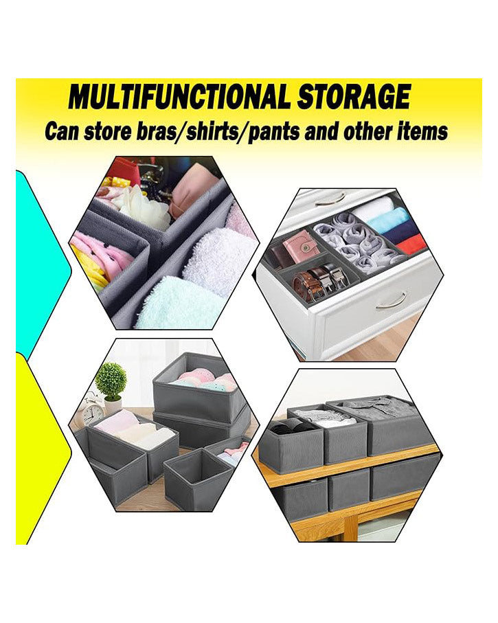 Drawer Organiser Foldable Dividers Storage 6 Pack Grey