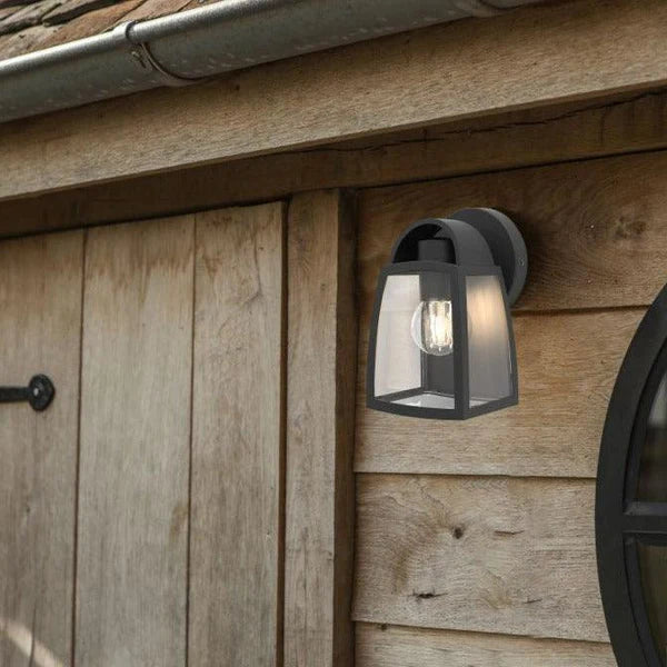 Lutec Kelsey IP44 Outdoor Wall Light Black Clear Glass