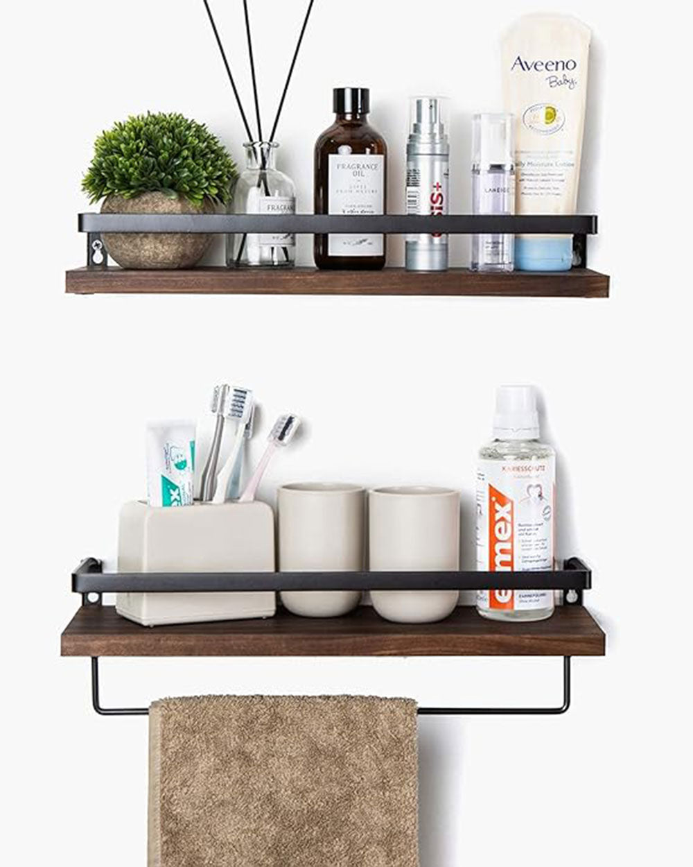 floating shelves on a white back ground suitable for kitchen or bathroom
