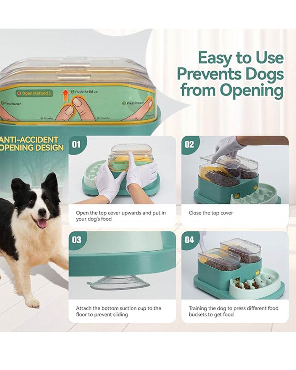 Double Food Bucket Slow Feeder Dog Bowls Puzzle Toy Green