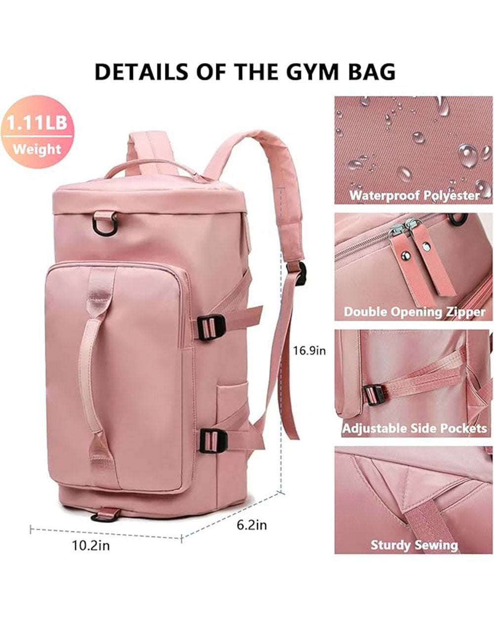 Multi Functional Gym Travel Bag Pink Rucksack Holdall