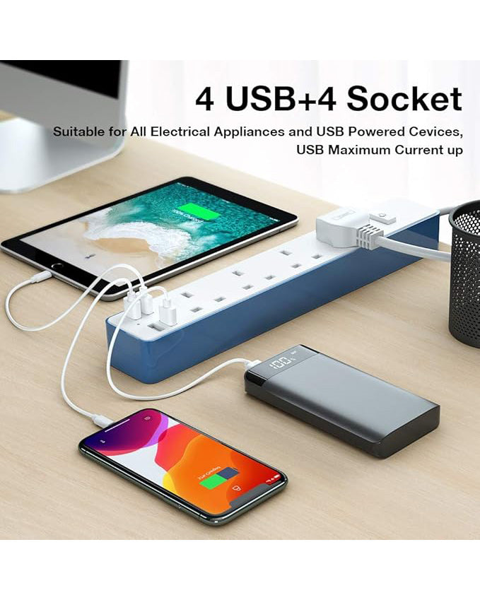 Extension Lead Power Strip 4 USB Port 4 Way Outlets 1.6M