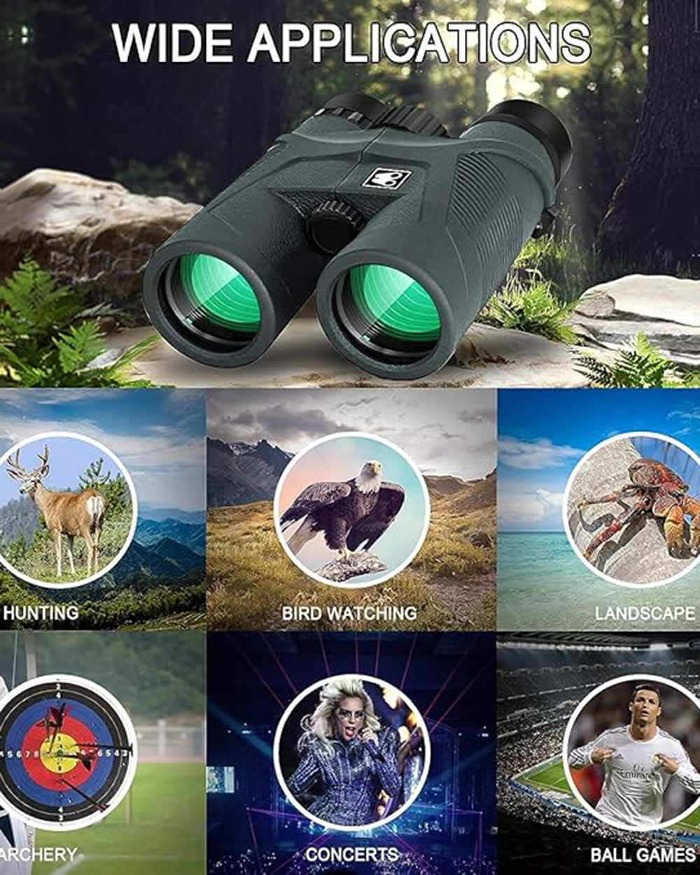 Sarblue 10x42 Binoculars for Adults with Smartphone Adapter