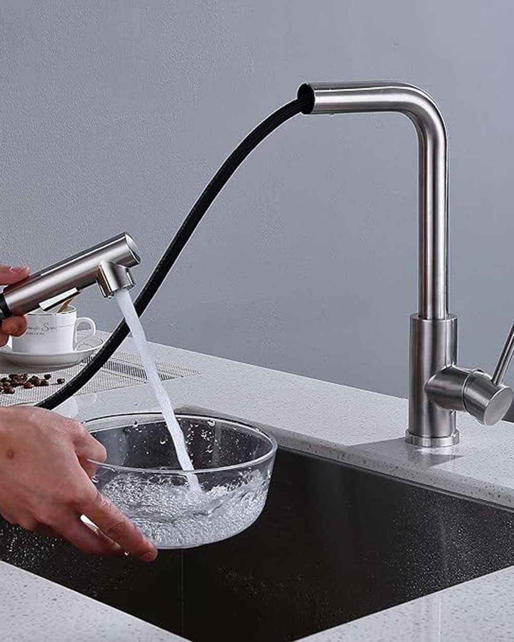 Kitchen Tap Faucet Mixer 360 Swivel Brushed Nickel