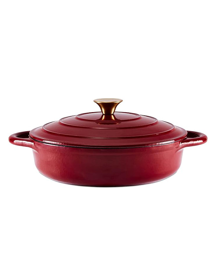 Barbary & Oak Shallow Cast Iron Casserole Pan 28cm 2'5L Red