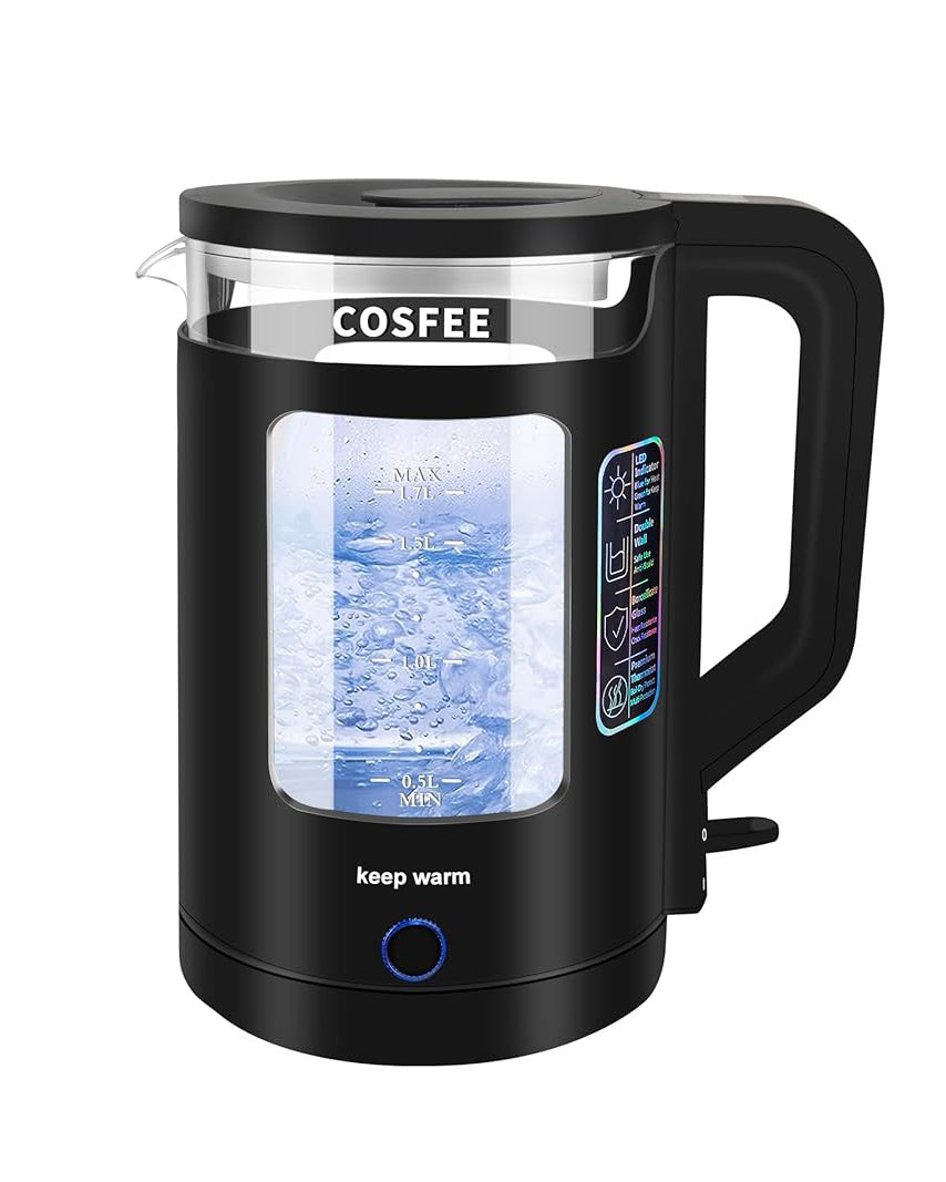 COSFEE Electric Kettle 1.7L, Fast Boil Auto Shut-Off Black