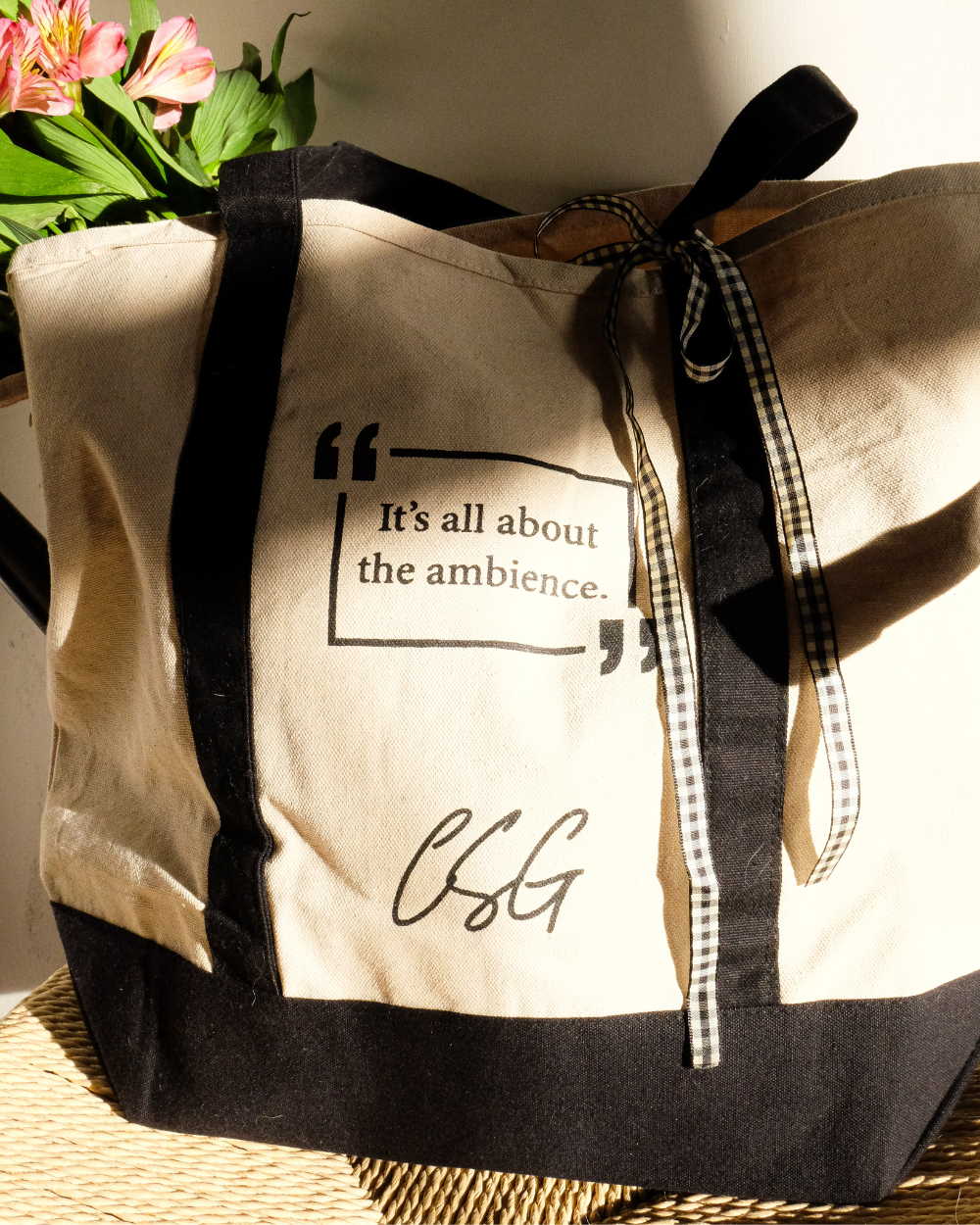 Charity Shop Girl Tote Bag Natural Black 100% Cotton