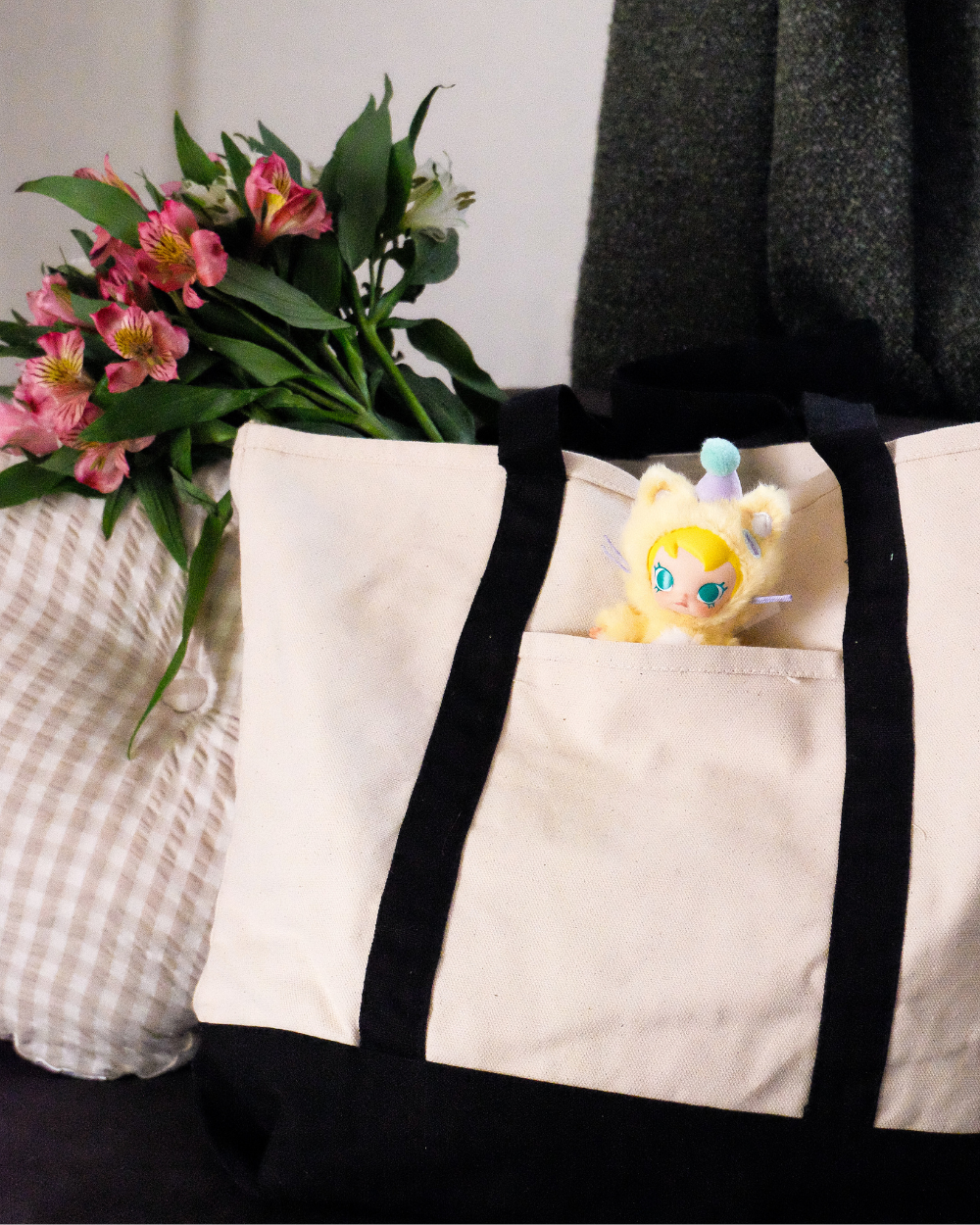 Charity Shop Girl Tote Bag Natural Black 100% Cotton