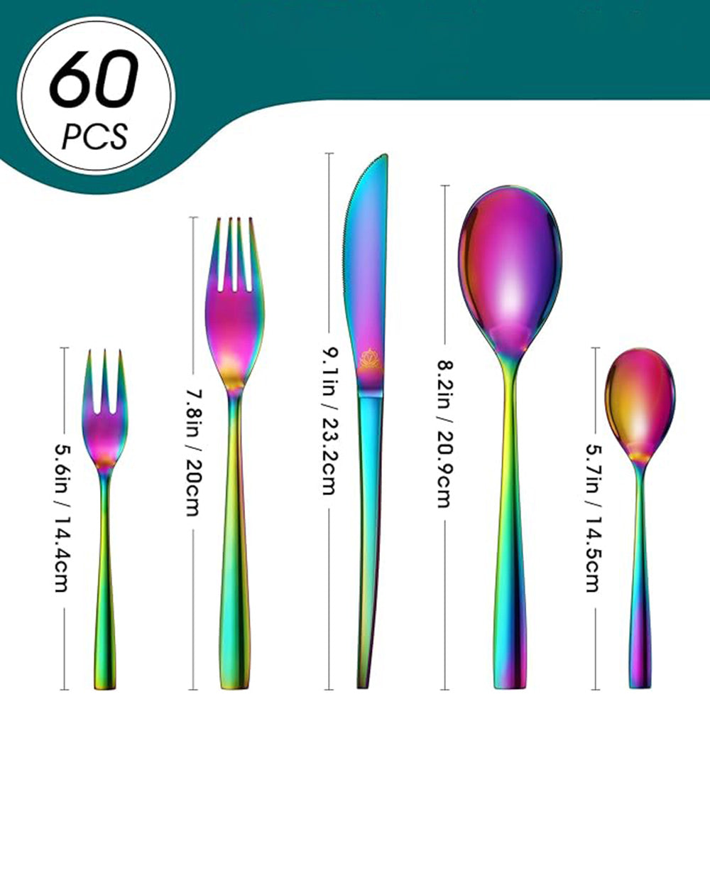 Vancasso 60-Piece Rainbow Flatware Cutlery Set