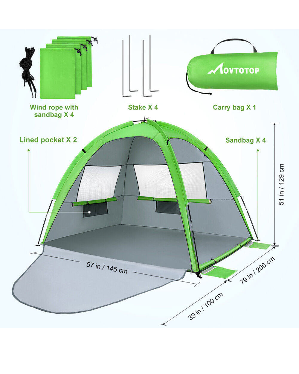 Portable Folding Beach Tent 2-3 Person UPF 50