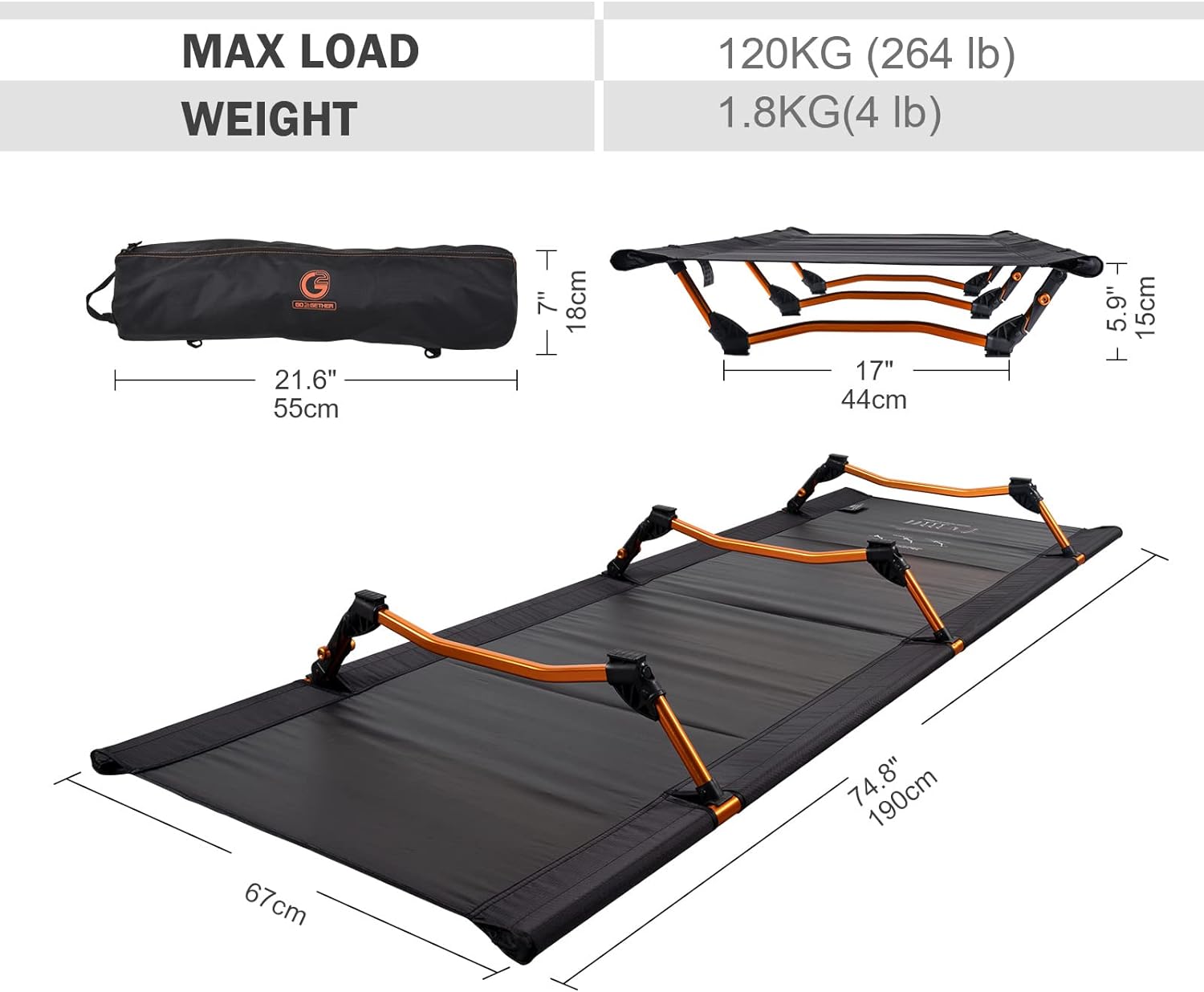 G2 Go2gether Foldable 4lbs Camping Cot