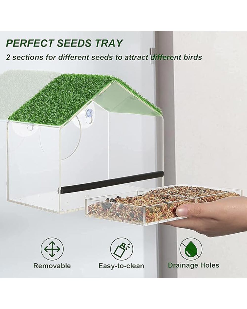 Bird Window Feeder with Removable Seed Tray