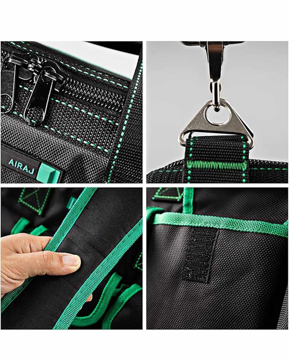 AIRAJ 16" Fabric Tool Bag with Moulded Base Black Green