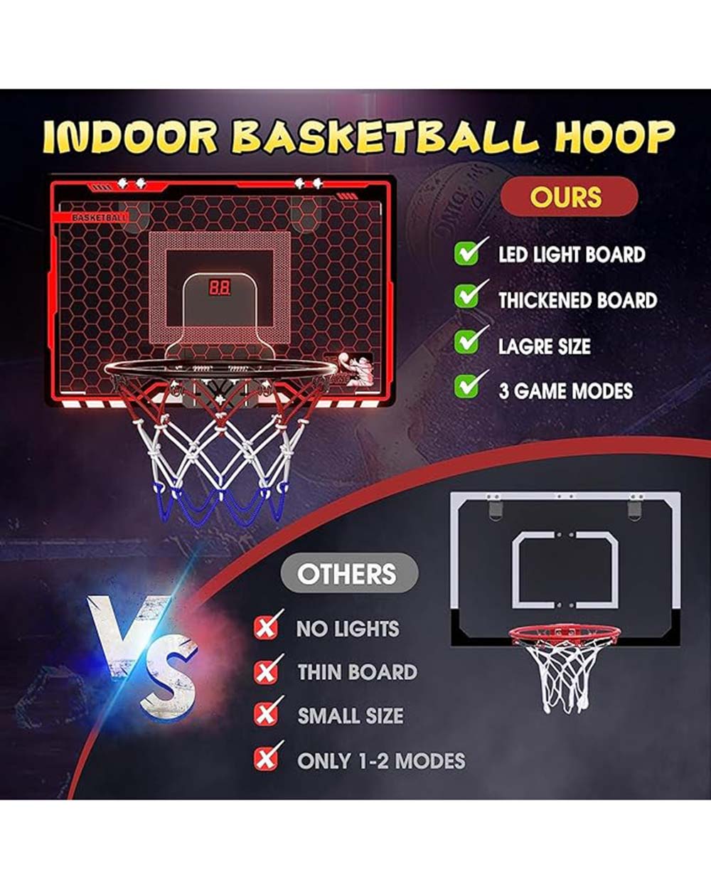 HotBee Mini Basket Ball Hoop LED Lights Automatic Scoring