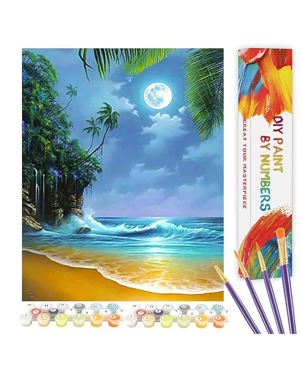 TONZOM Paint By Numbers Moon Beach Oil Painting