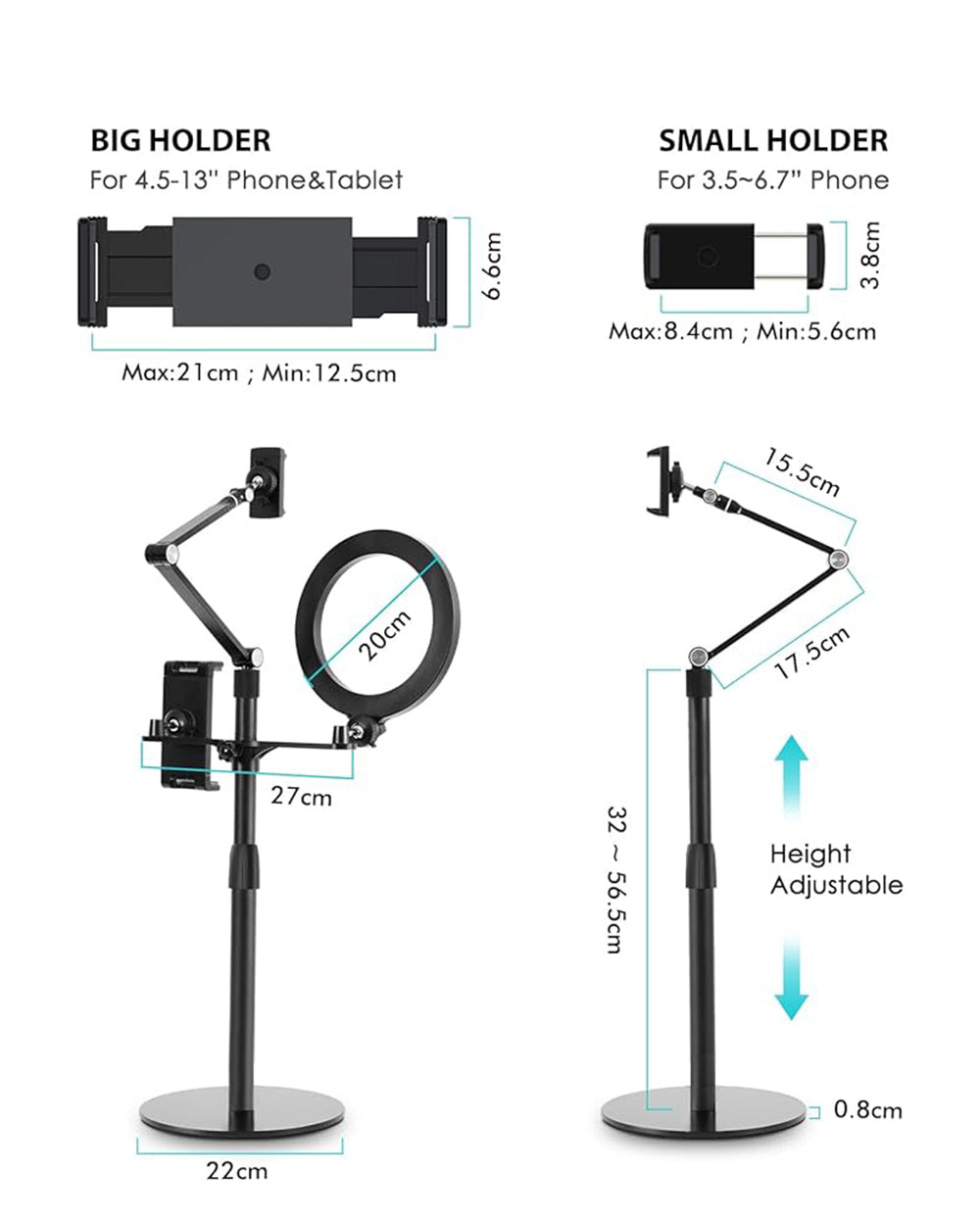 VIOZON Selfie Desktop Overhead Live Stand LED Ring