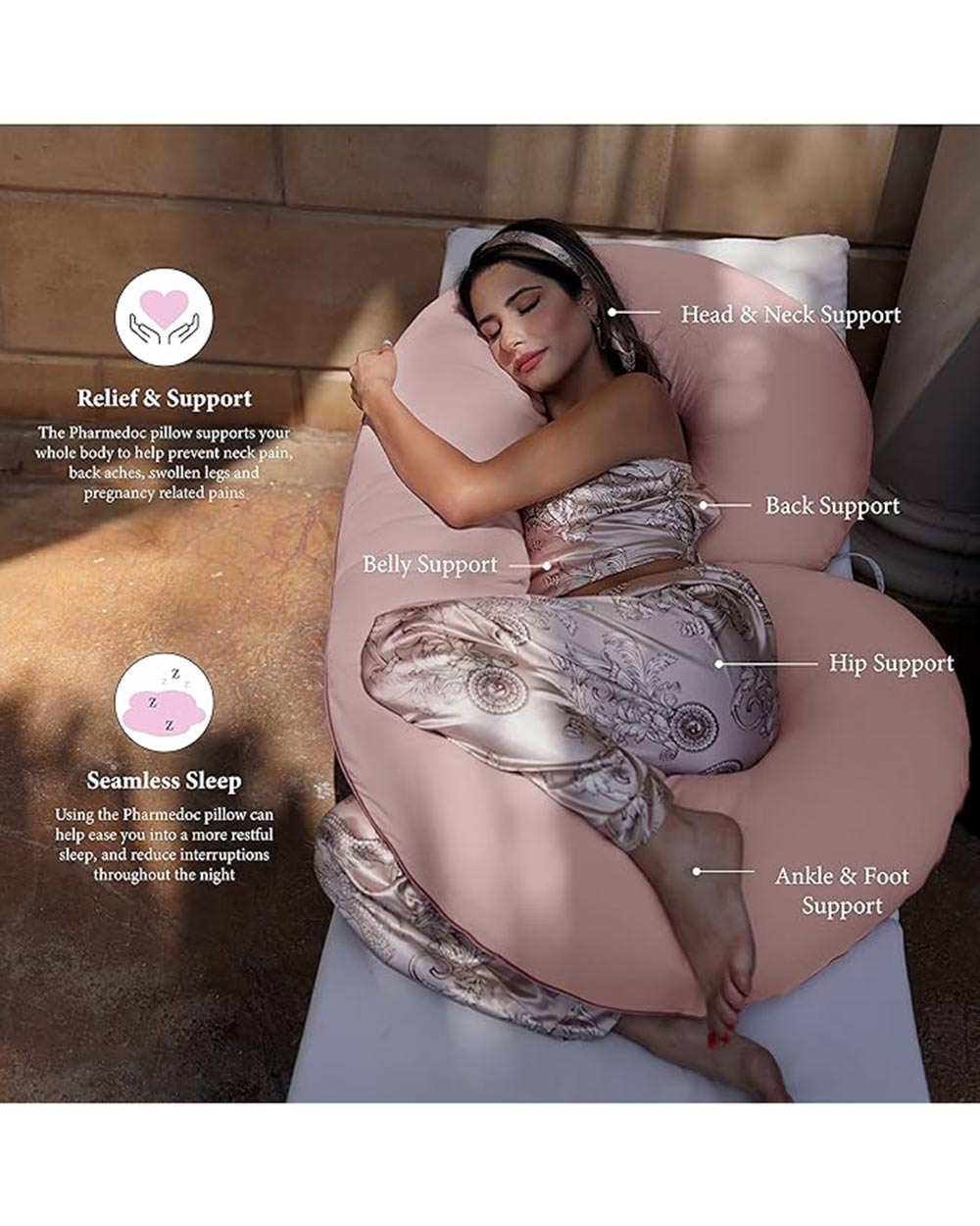 PharMeDoc Full Body C Shaped Maternity Pillow Pink