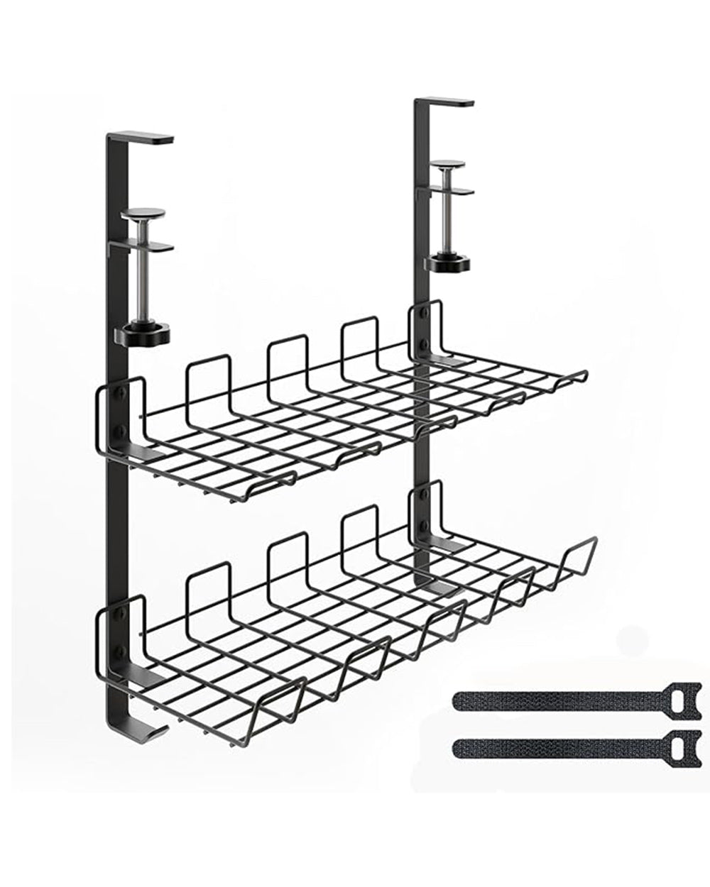 2 Tier Under Desk Cable Management Tray Home Office Black