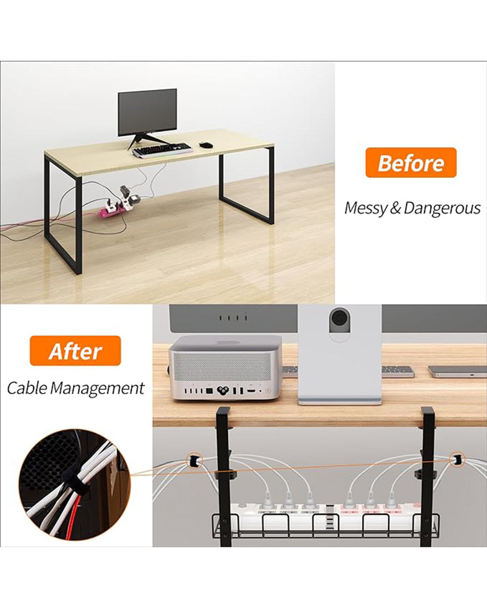 2 Tier Under Desk Cable Management Tray Home Office Black