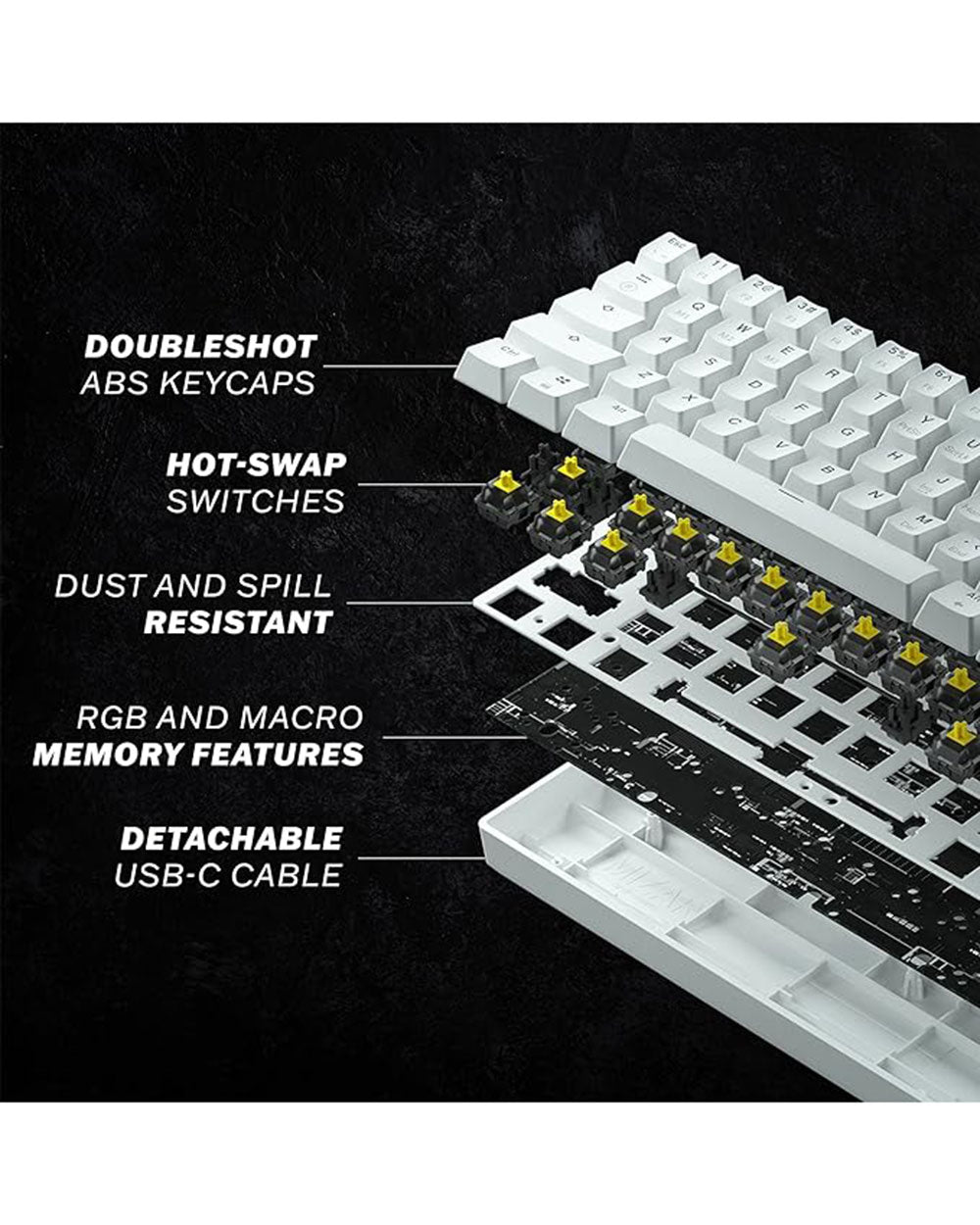 Mizar MZ60 LUNA Mechanical Gaming Keyboard 62 Key White
