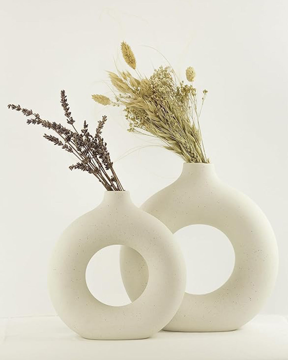 The Sunday Studio Set of 2 White Ceramic Donut Vases