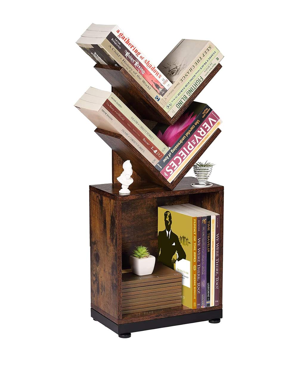 Ruboka 2-Shelf Tree Bookshelf with Storage Rustic Brown