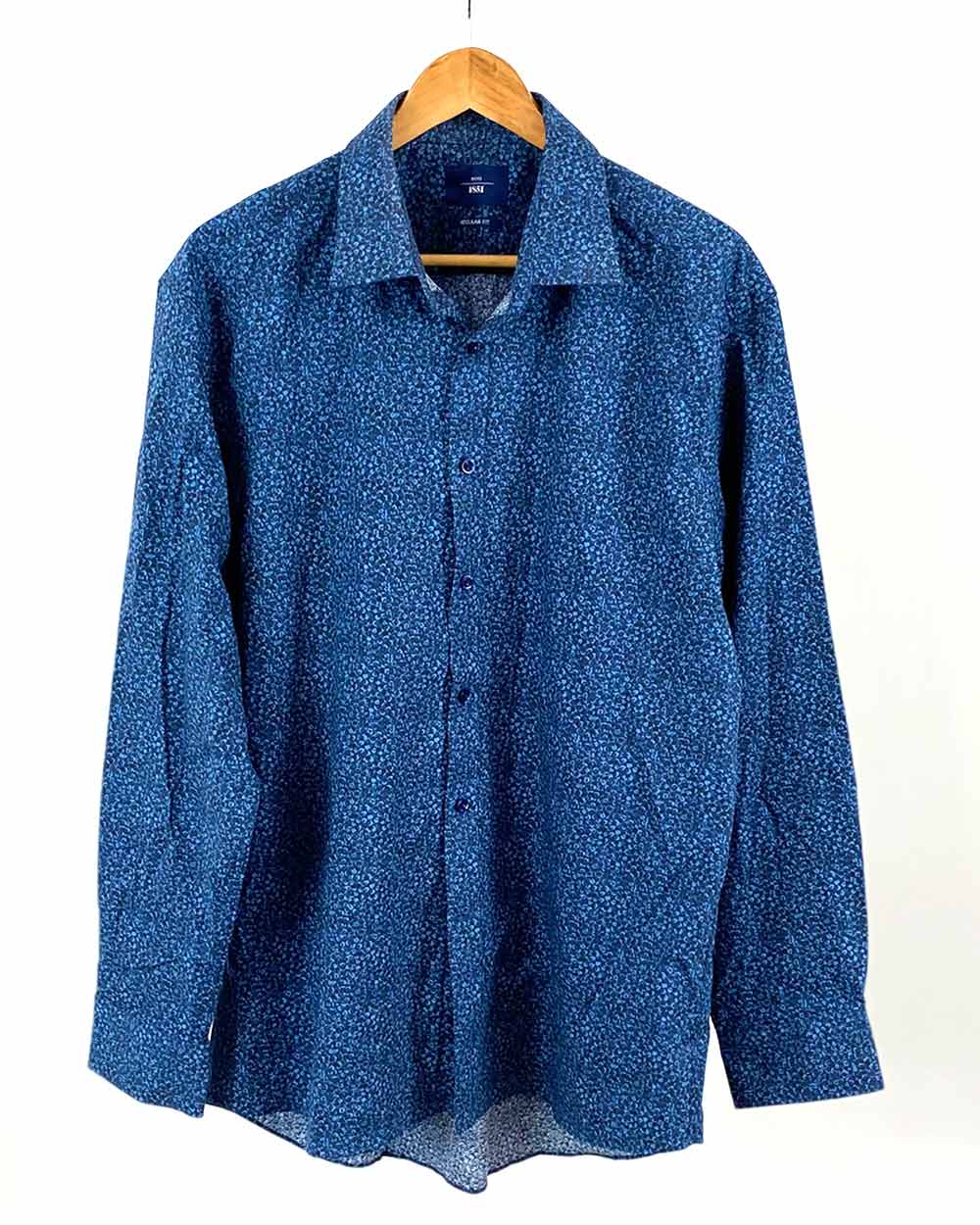 Moss Bros Blue Patterned Shirt Reg Fit